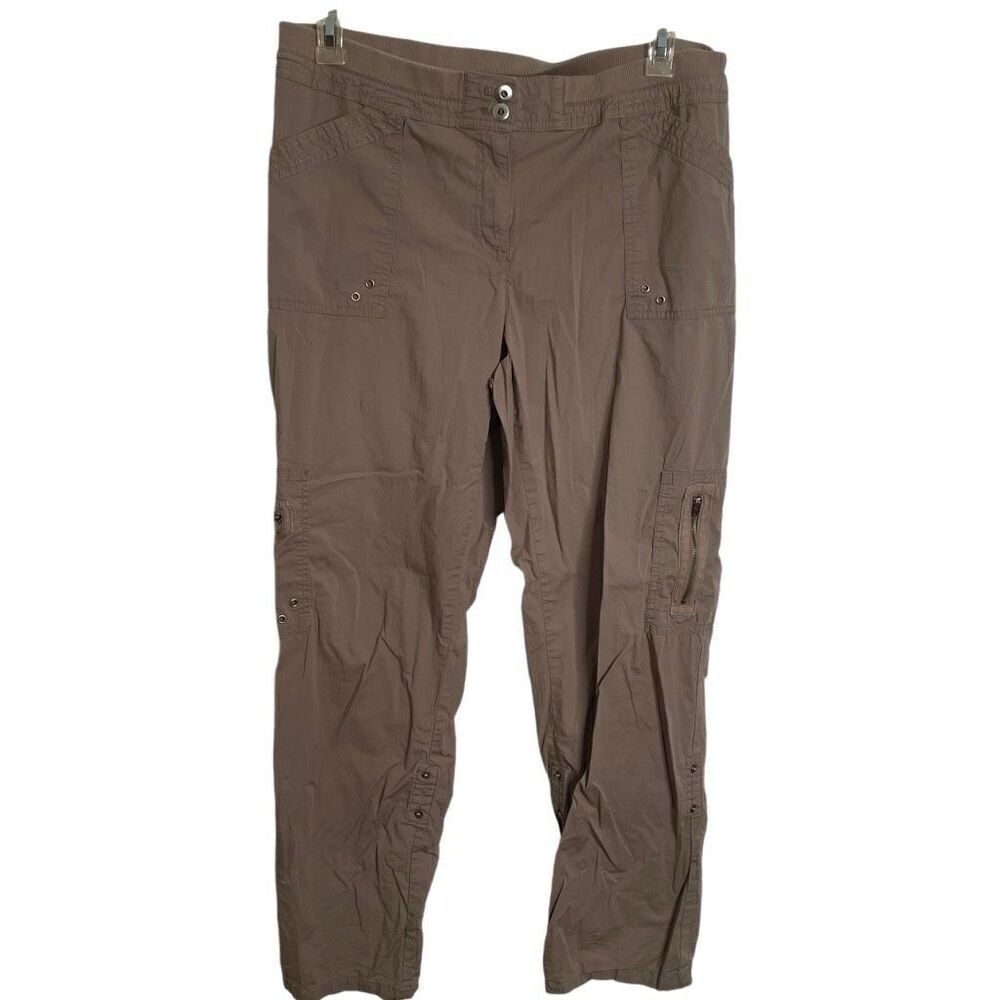 Chicos Womens Cargo Pants L Size 2 Brown Zip Pockets Gorpcore Convertible Ankle